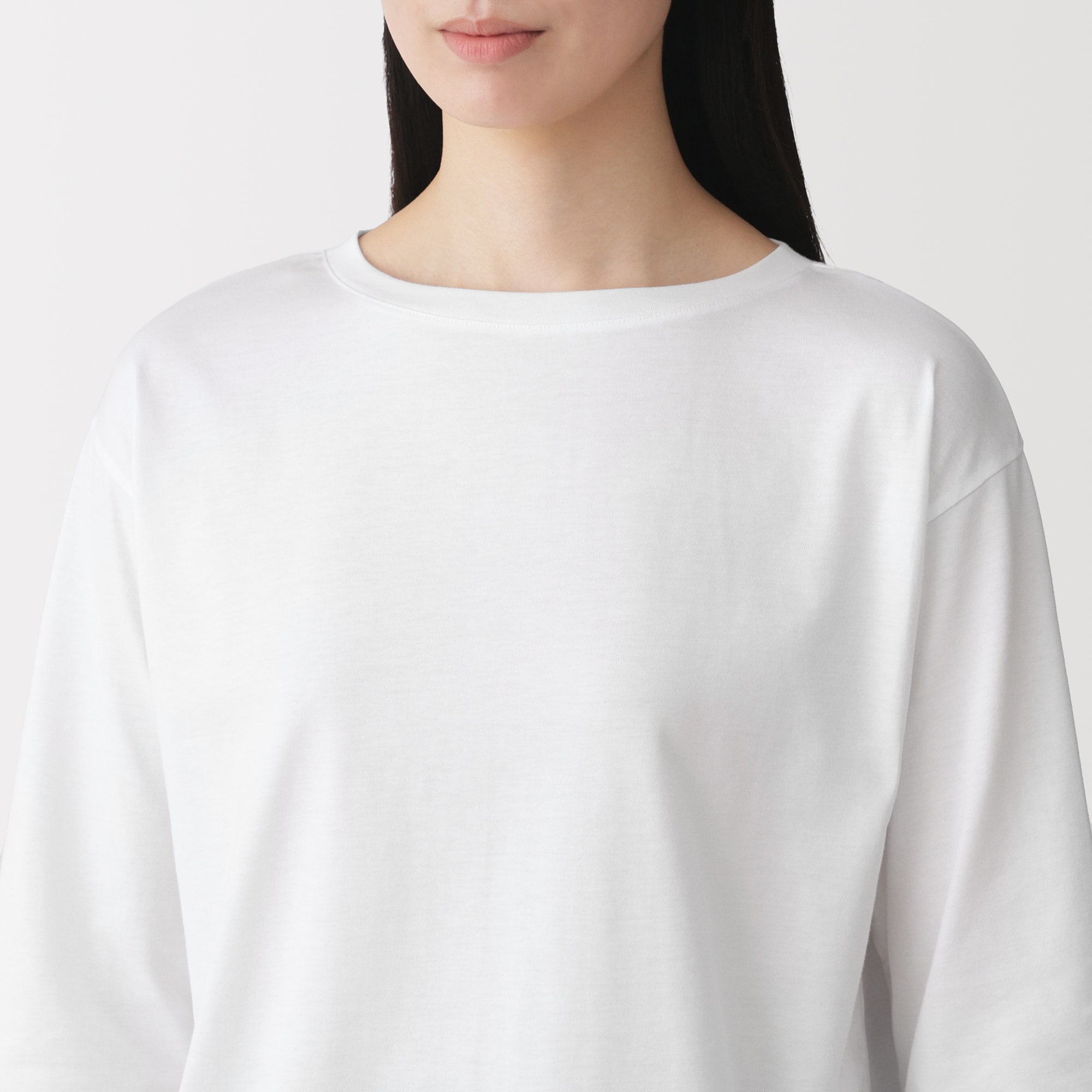 婦人 天竺編みボートネック七分袖Tシャツ | 無印良品