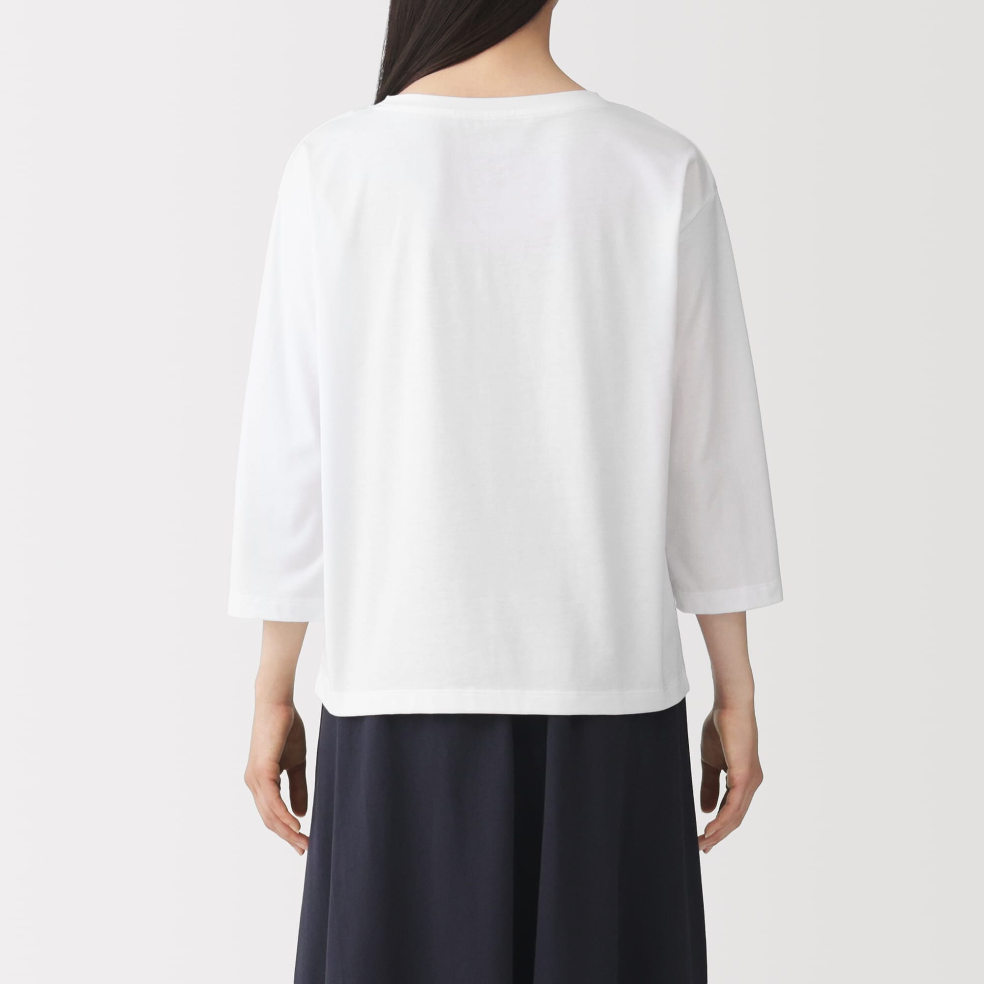 婦人　天竺編みボートネック七分袖Ｔシャツ