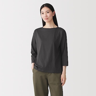 婦人　天竺編みボートネック七分袖Ｔシャツ