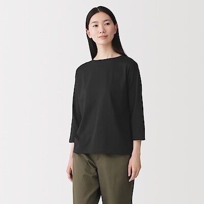 婦人　天竺編みボートネック七分袖Ｔシャツ