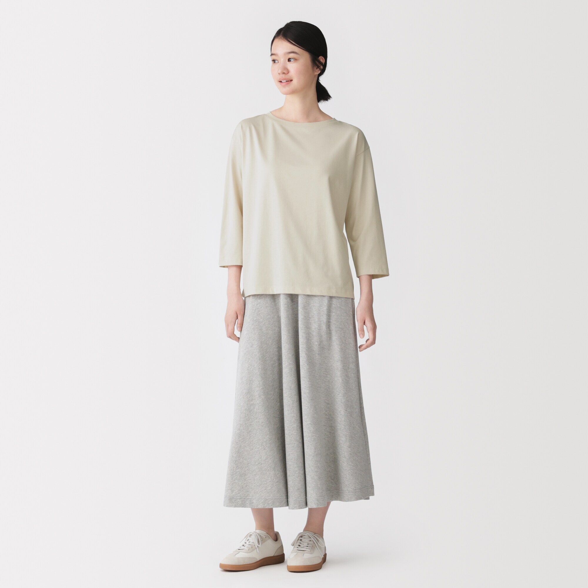 婦人　天竺編みボートネック七分袖Ｔシャツ