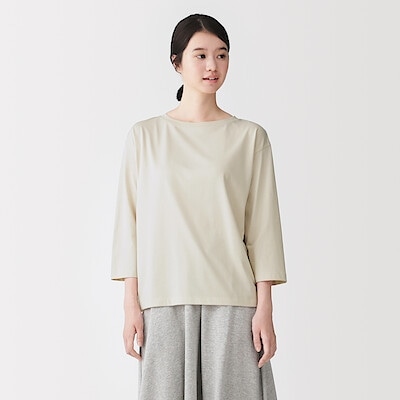 婦人　天竺編みボートネック七分袖Ｔシャツ