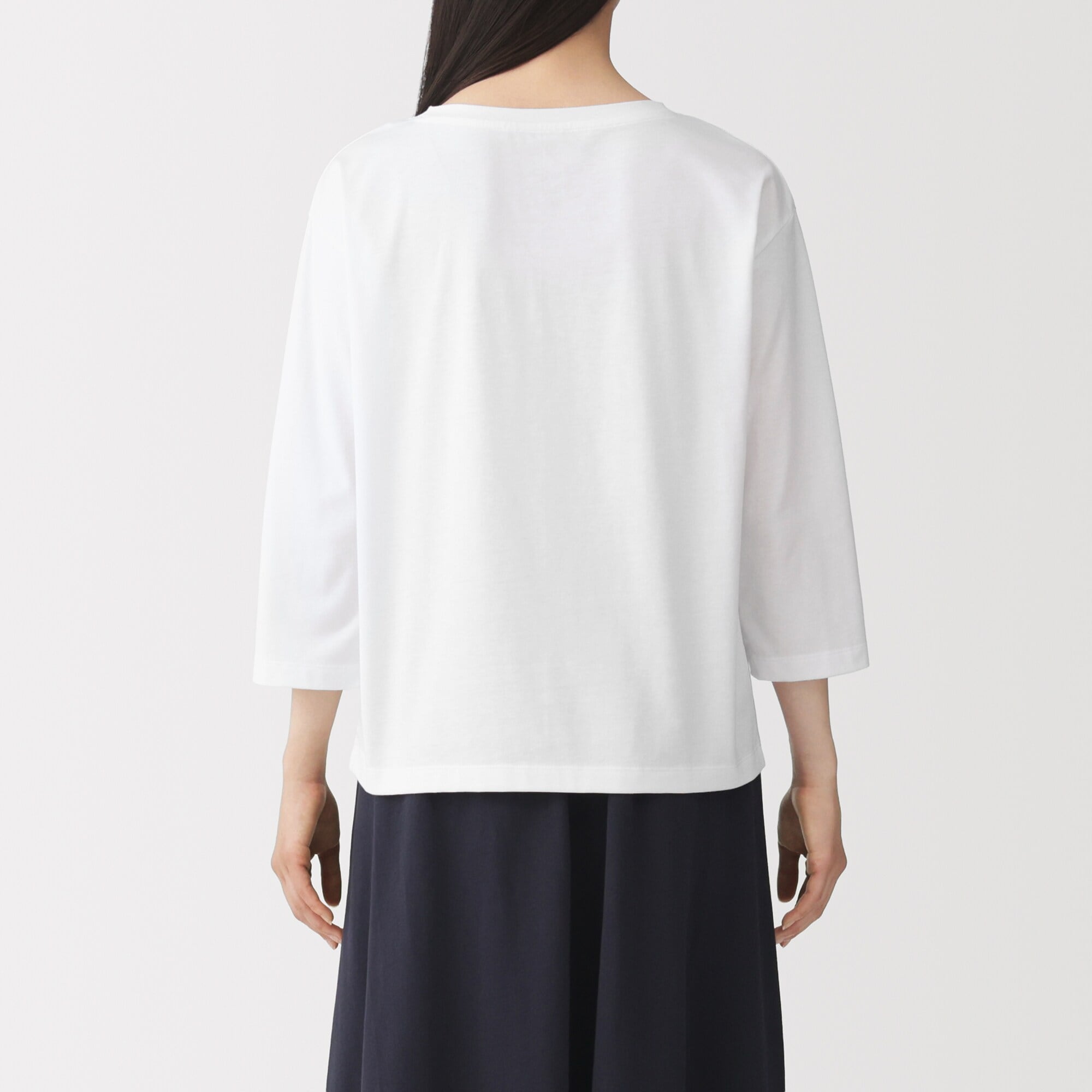 婦人　天竺編みボートネック七分袖Ｔシャツ
