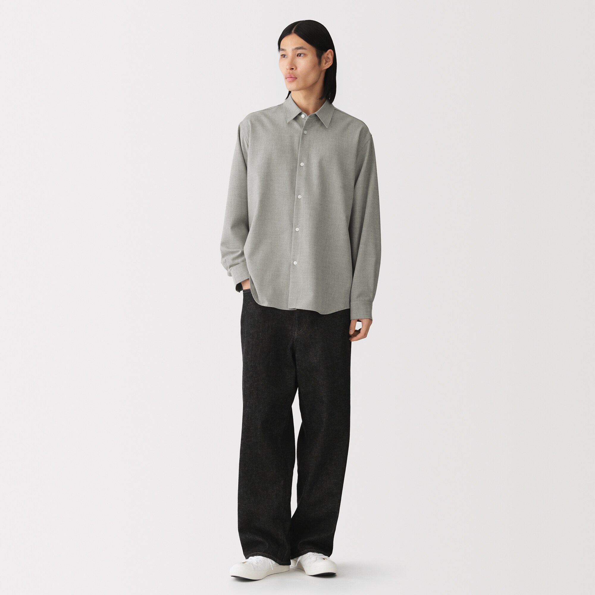 紳士　乾きやすいストレッチ長袖シャツ
