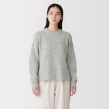婦人　ウール混ブークレ畦編みクルーネックセーター