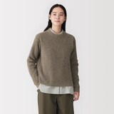 婦人　ウール混ブークレ畦編みクルーネックセーター