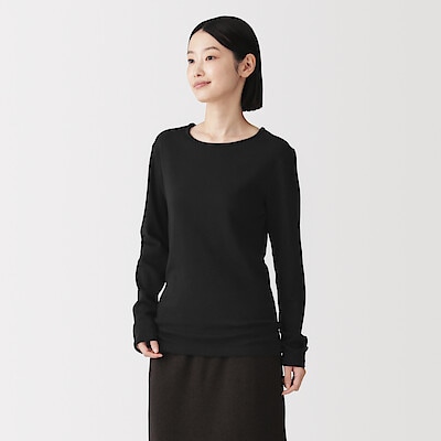 婦人　あったか綿　ウールクルーネック長袖Ｔシャツ