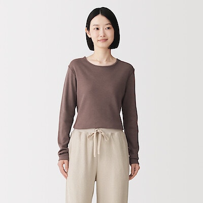 婦人　あったか綿　ウールクルーネック長袖Ｔシャツ