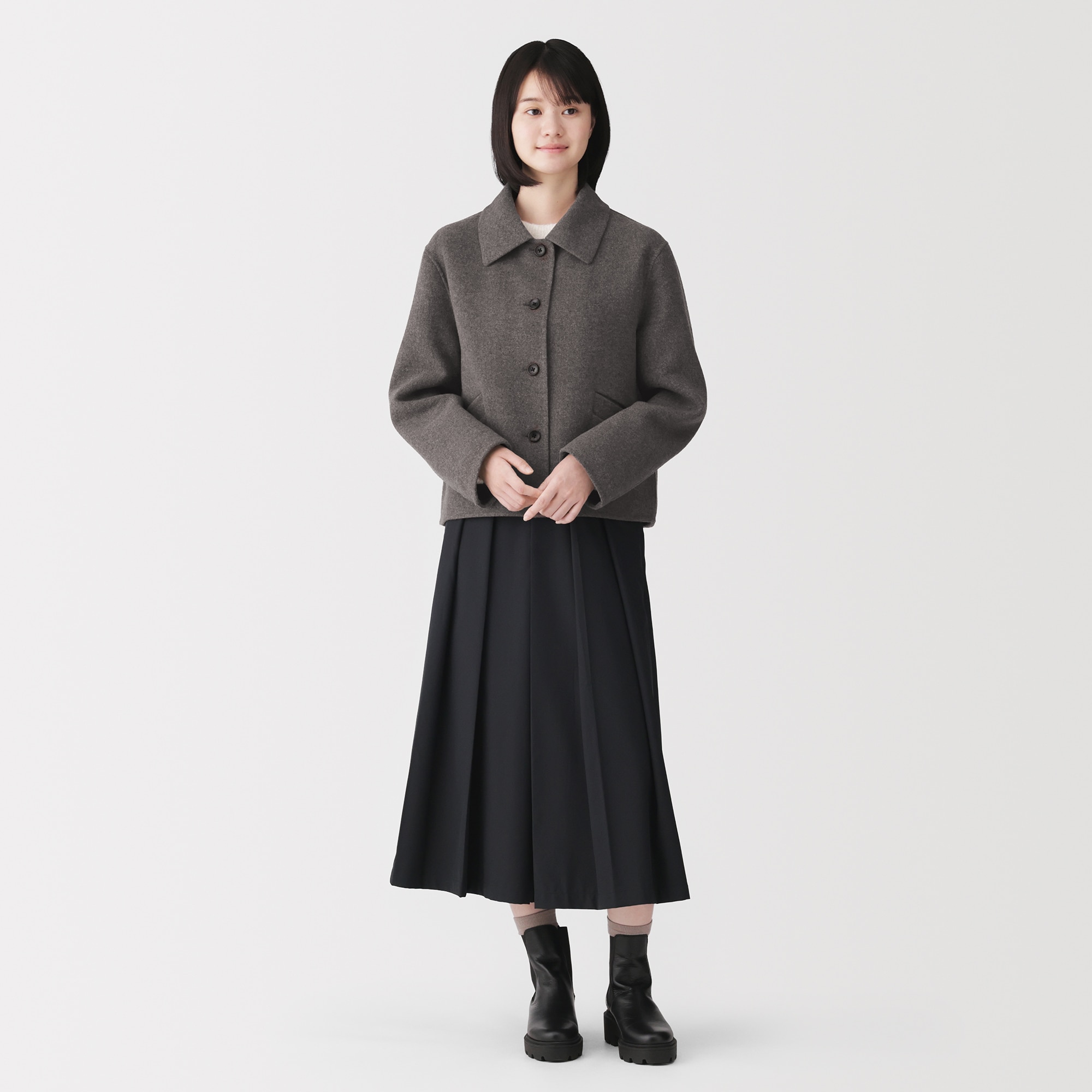 婦人　ウール混ダブルフェイスショートジャケット