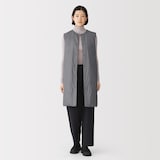 婦人　軽量ダウンポケッタブルノーカラーロングベスト