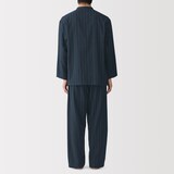 紳士　脇に縫い目のない　二重ガーゼ　スタンドカラー長袖パジャマ