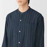 紳士　脇に縫い目のない　二重ガーゼ　スタンドカラー長袖パジャマ