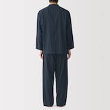 紳士　脇に縫い目のない　二重ガーゼ　スタンドカラー長袖パジャマ