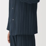 紳士　脇に縫い目のない　二重ガーゼ　スタンドカラー長袖パジャマ