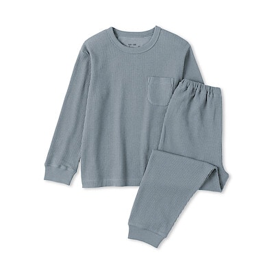 【ネットストア先行販売】キッズ　ワッフル編み　長袖ルームウェアセット