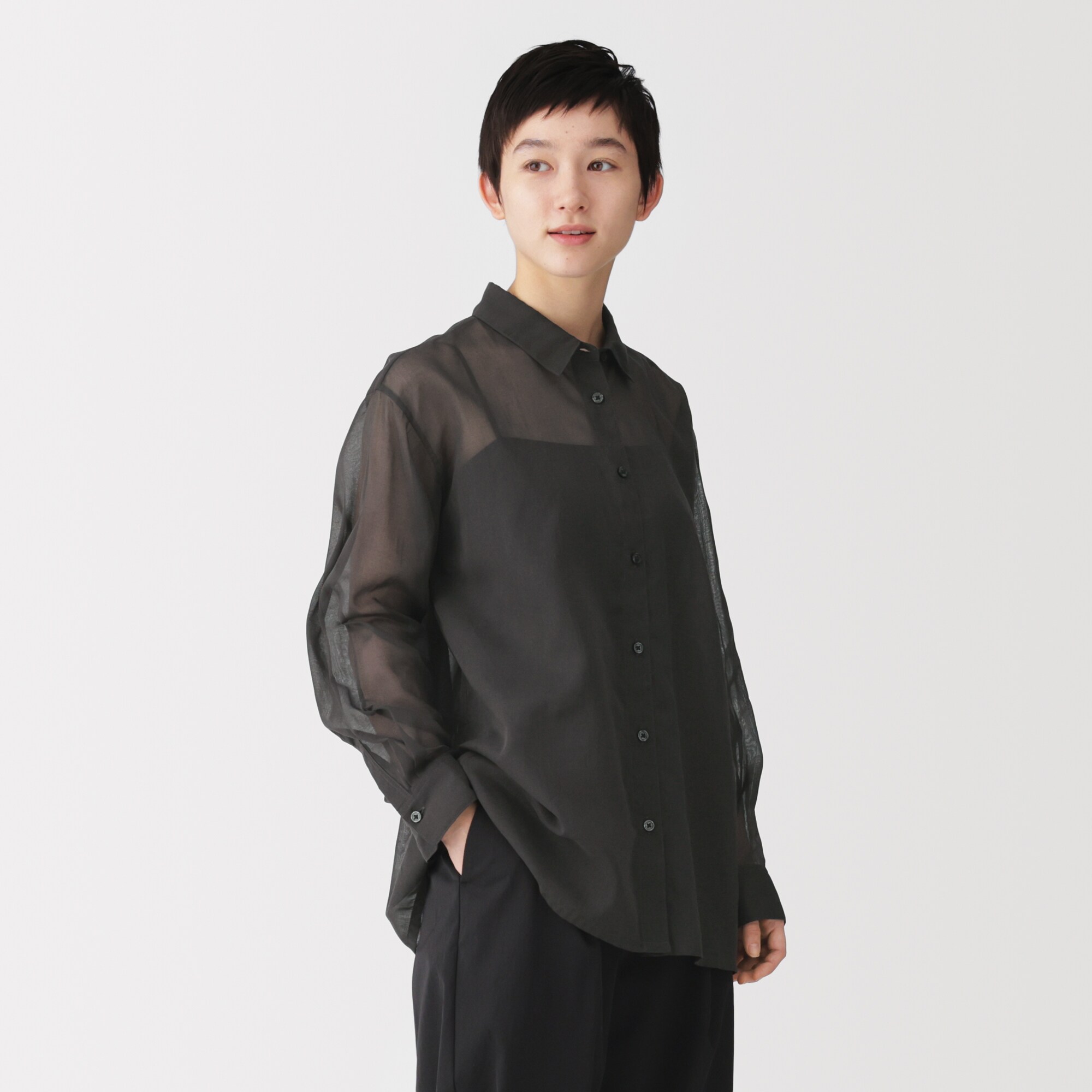 婦人　強撚シアー　長袖シャツ