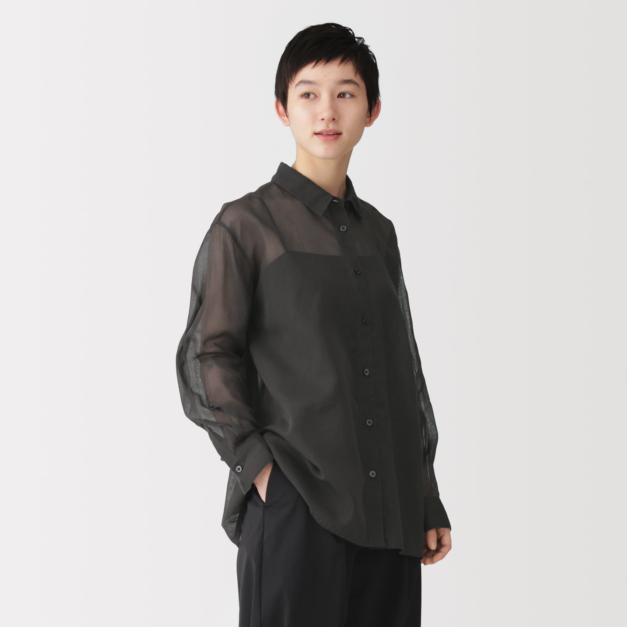 婦人　強撚シアー　長袖シャツ