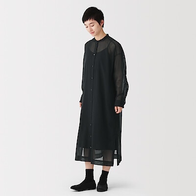 【８月上旬発売予定】婦人　強撚シアー　長袖シャツワンピース