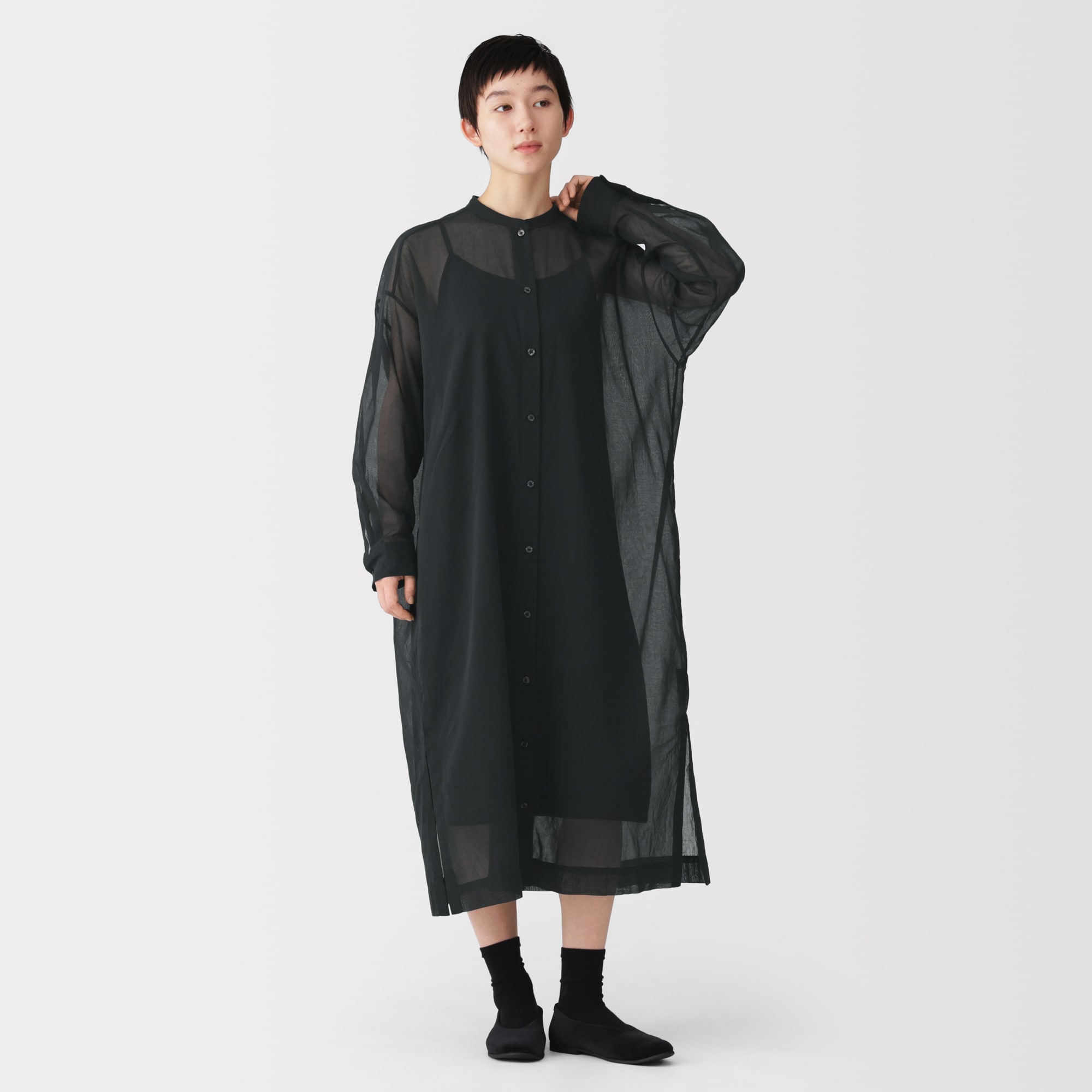 婦人 強撚シアー 長袖シャツワンピース | 無印良品