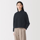 婦人　洗いざらし　ブロード　ショート丈長袖シャツ