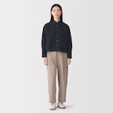婦人　洗いざらし　ブロード　ショート丈長袖シャツ