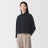 婦人　洗いざらし　ブロード　ショート丈長袖シャツ