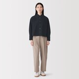婦人　洗いざらし　ブロード　ショート丈長袖シャツ
