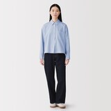 婦人　洗いざらし　ブロード　ショート丈長袖シャツ