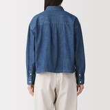 婦人　洗いざらし　デニム　ショート丈長袖シャツ