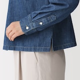 婦人　洗いざらし　デニム　ショート丈長袖シャツ