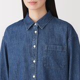 婦人　洗いざらし　デニム　ショート丈長袖シャツ