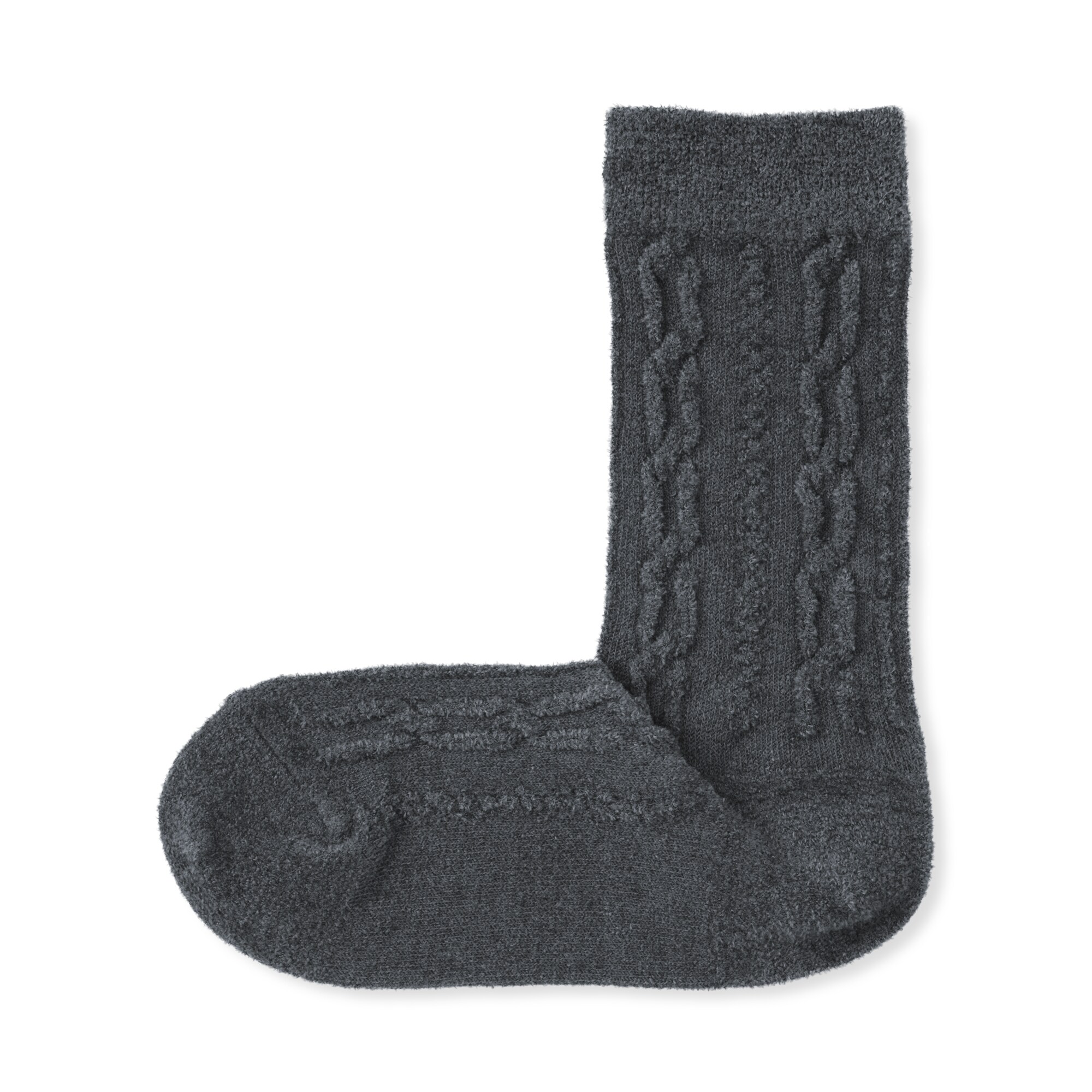 婦人　足なり直角　履き口やわらか　ふわふわケーブル編み靴下