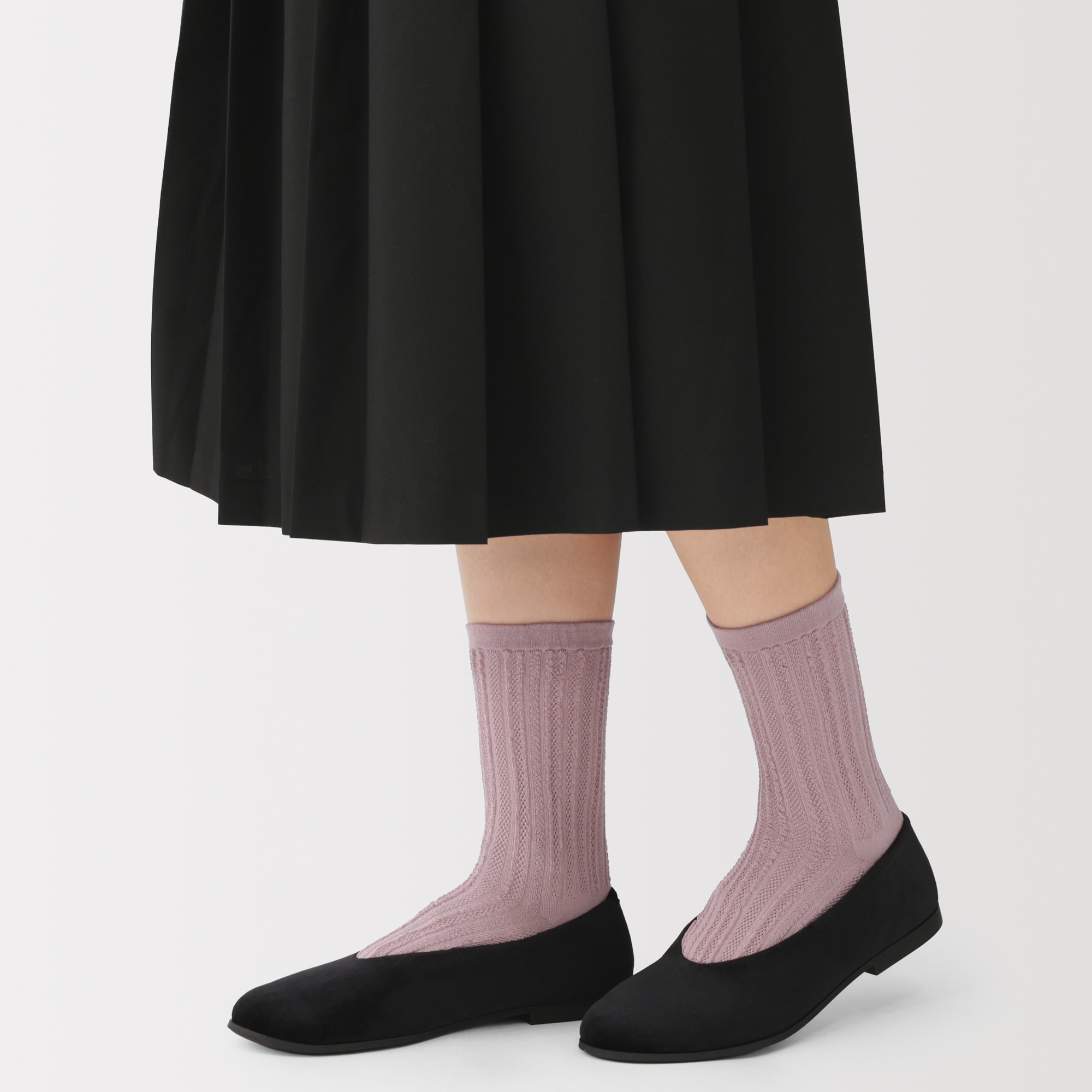 婦人　足なり直角　履き口やわらか　レーヨン混薄手　透かし編み靴下