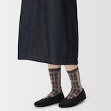 婦人　足なり直角　履き口やわらか　チェック柄　靴下