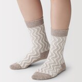 婦人　足なり直角　履き口やわらか　ウール混　ジャカード波柄靴下