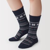 婦人　足なり直角　履き口やわらか　パイル編み　雪柄　ルームソックス