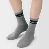 紳士　足なり直角　あったか綿　厚手靴下（ライン／ウール入り）