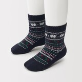 キッズ　足なり直角　パイル編み　雪柄　ルームソックス