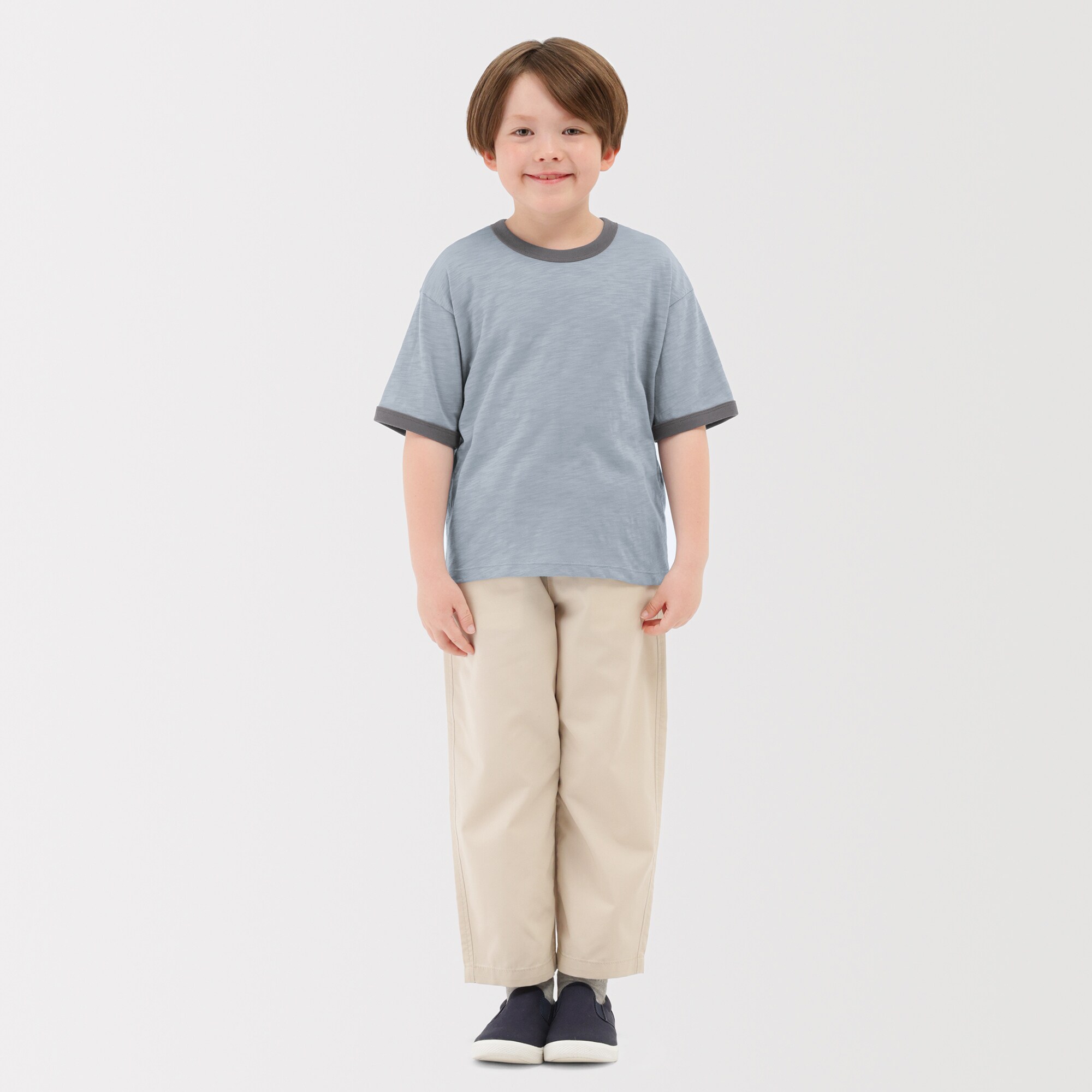 キッズ　肌離れの良いムラ糸クルーネック五分袖Ｔシャツ