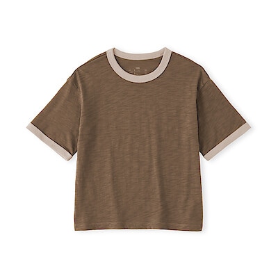 キッズ　肌離れの良いムラ糸クルーネック五分袖Ｔシャツ