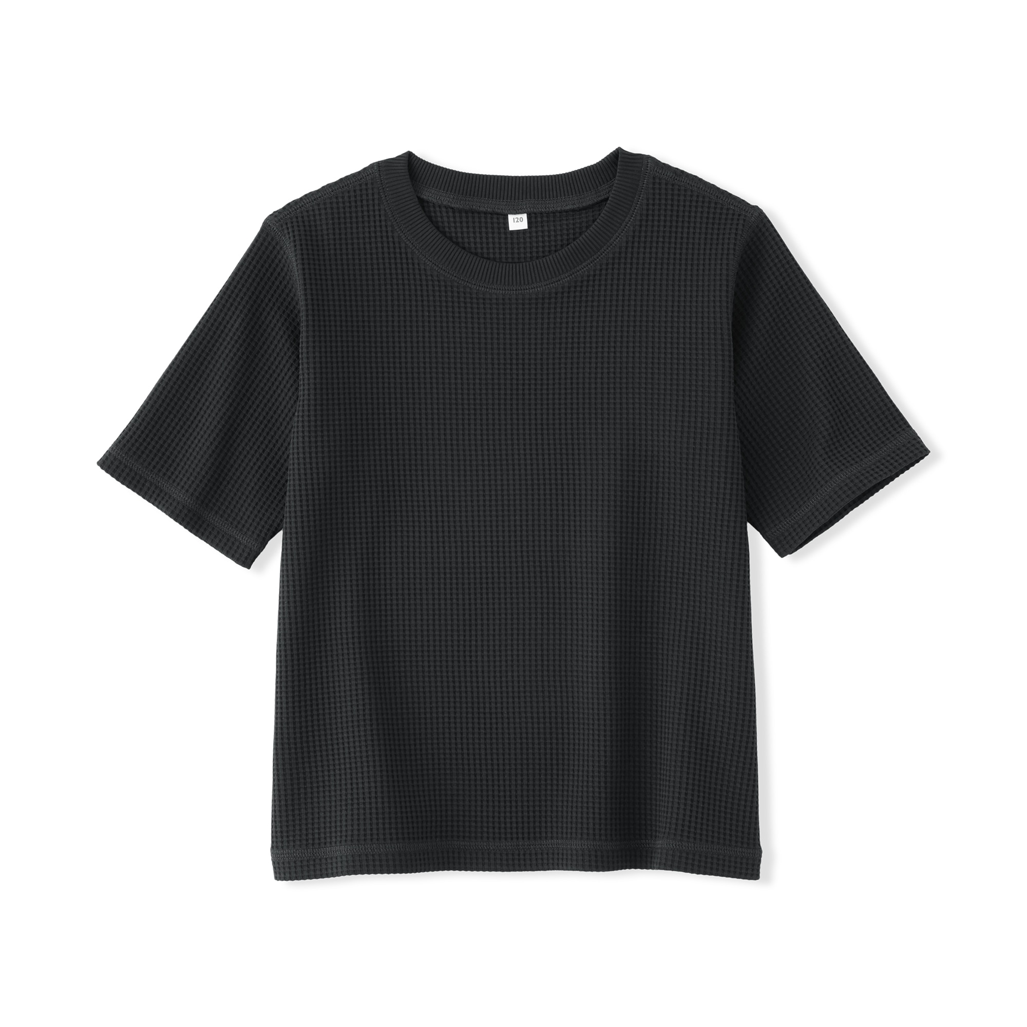 キッズ　素材に還るワッフル編みクルーネック五分袖Ｔシャツ