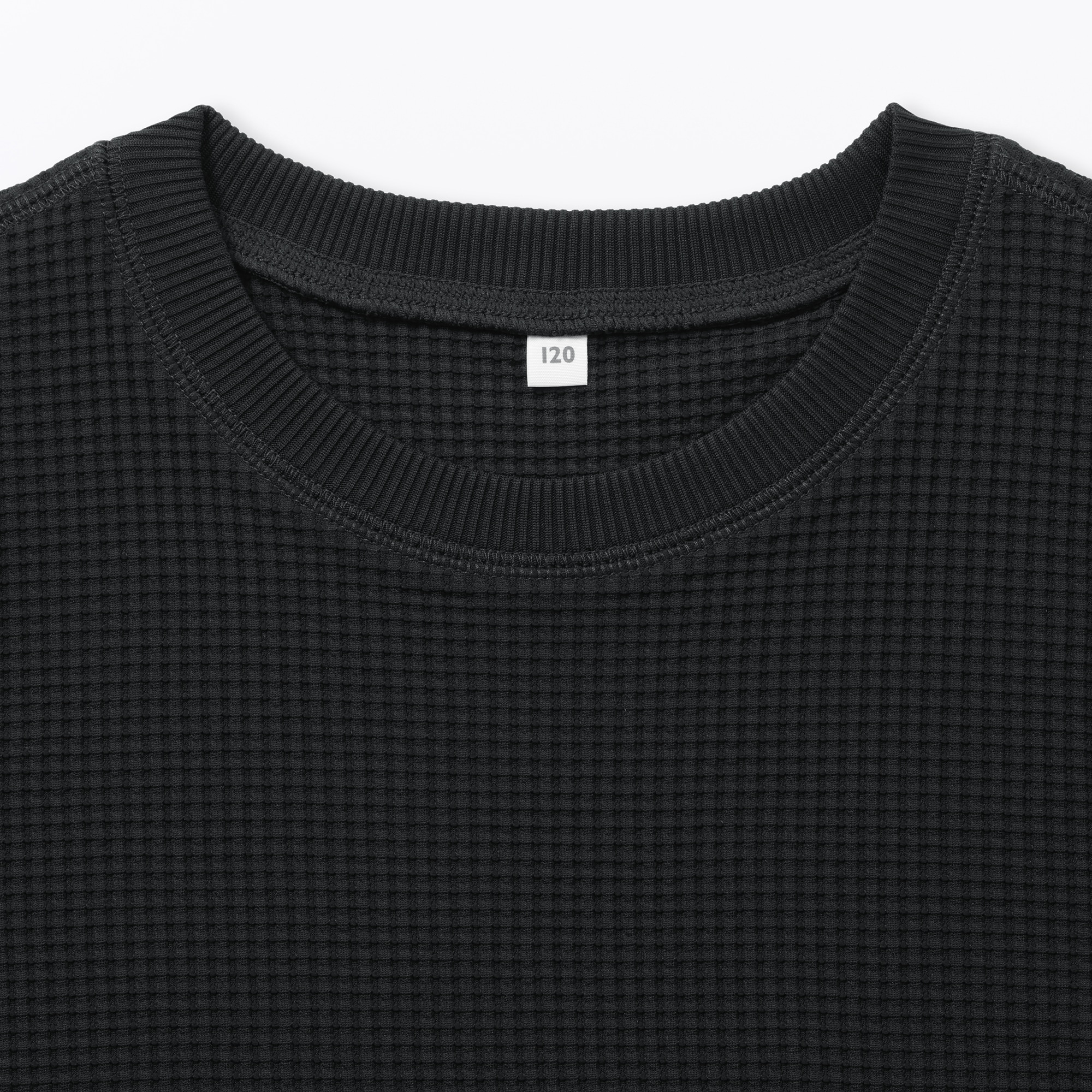 キッズ　素材に還るワッフル編みクルーネック五分袖Ｔシャツ
