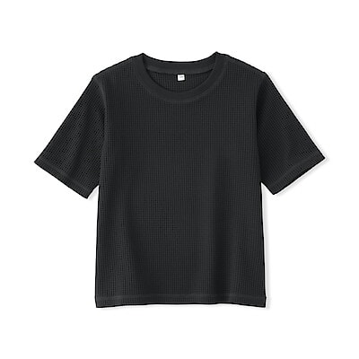 【７月６日順次発売予定】キッズ　素材に還るワッフル編みクルーネック五分袖Ｔシャツ
