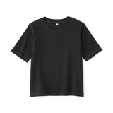 キッズ　素材に還るワッフル編みクルーネック五分袖Ｔシャツ