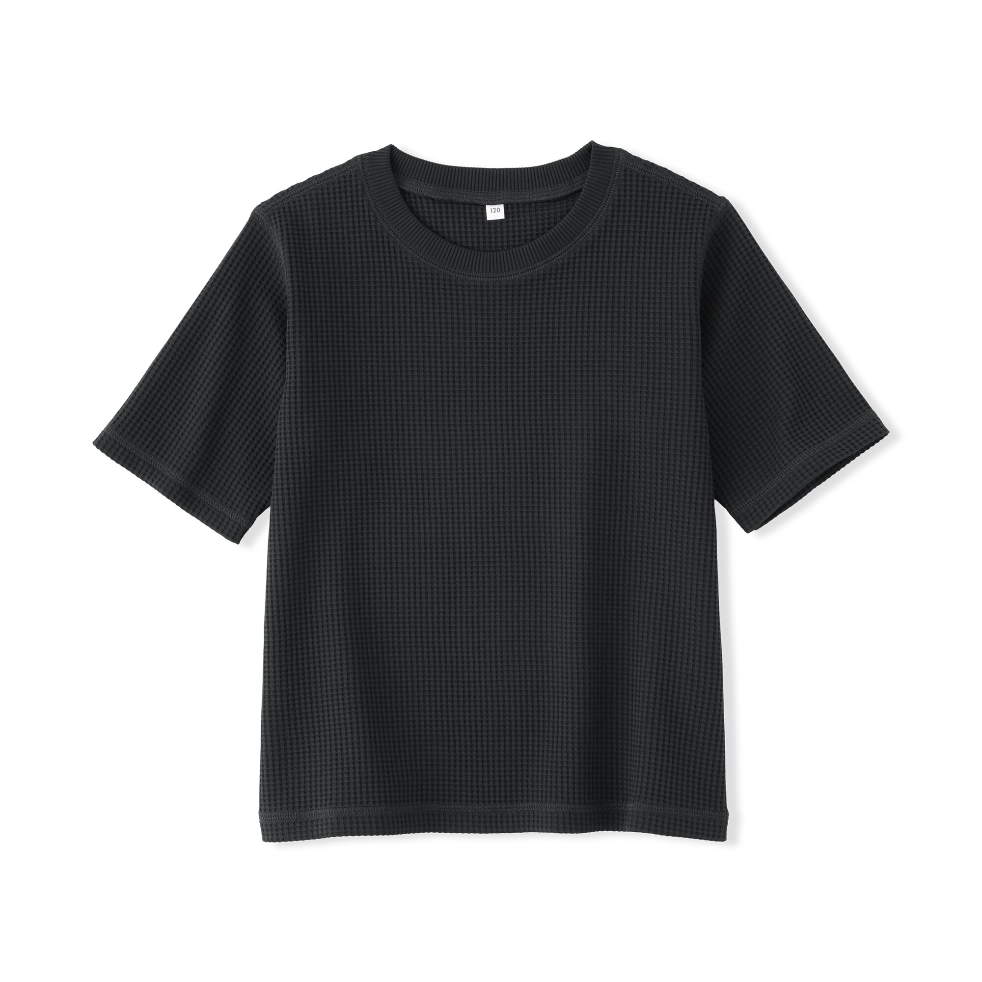 キッズ　素材に還るワッフル編みクルーネック五分袖Ｔシャツ