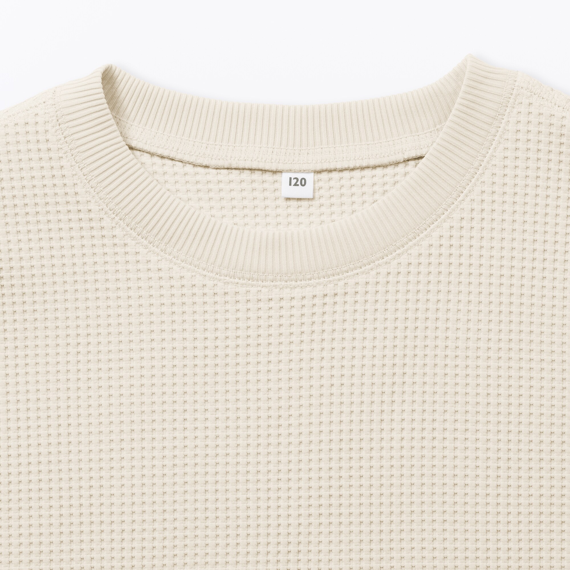 キッズ　素材に還るワッフル編みクルーネック五分袖Ｔシャツ