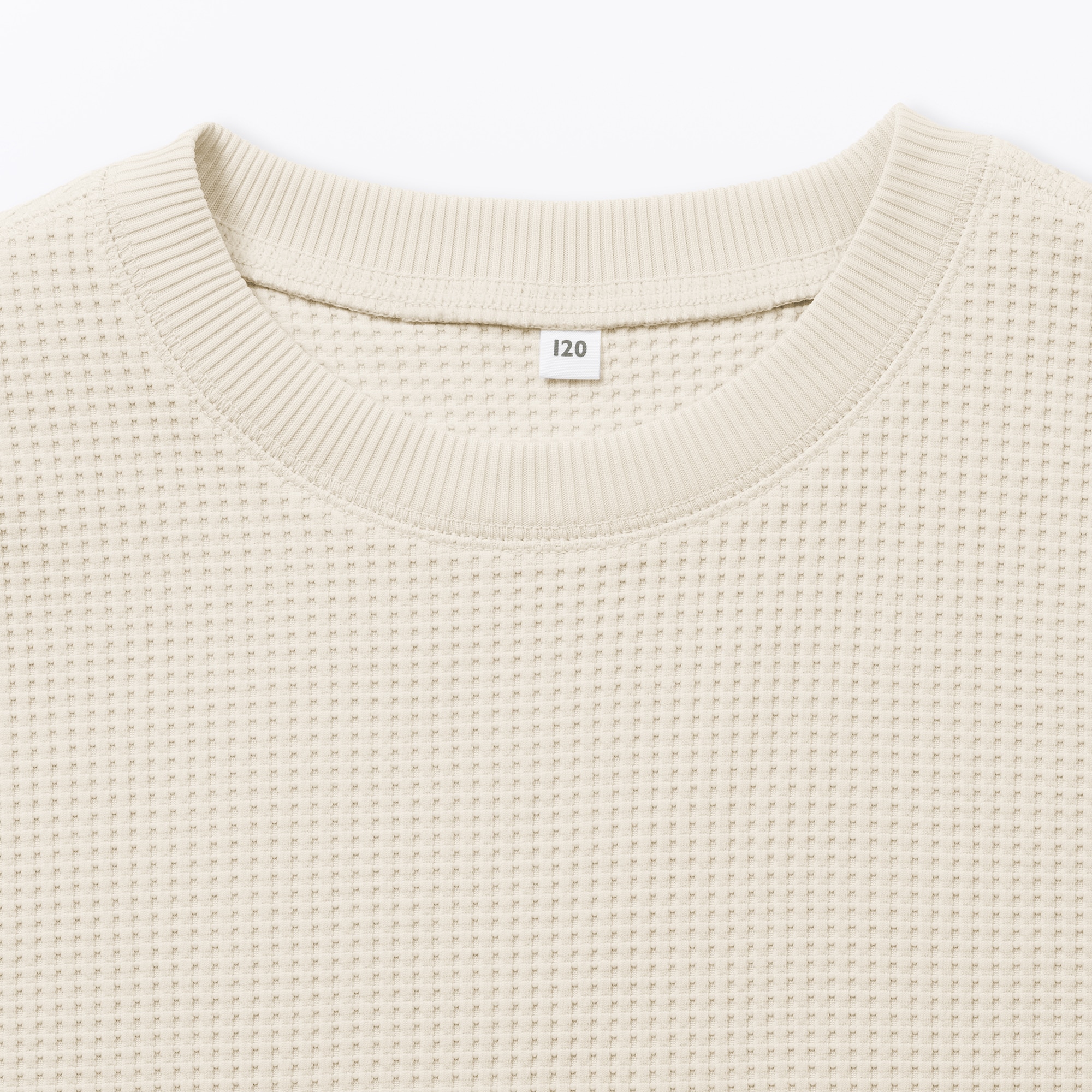 キッズ　素材に還るワッフル編みクルーネック五分袖Ｔシャツ