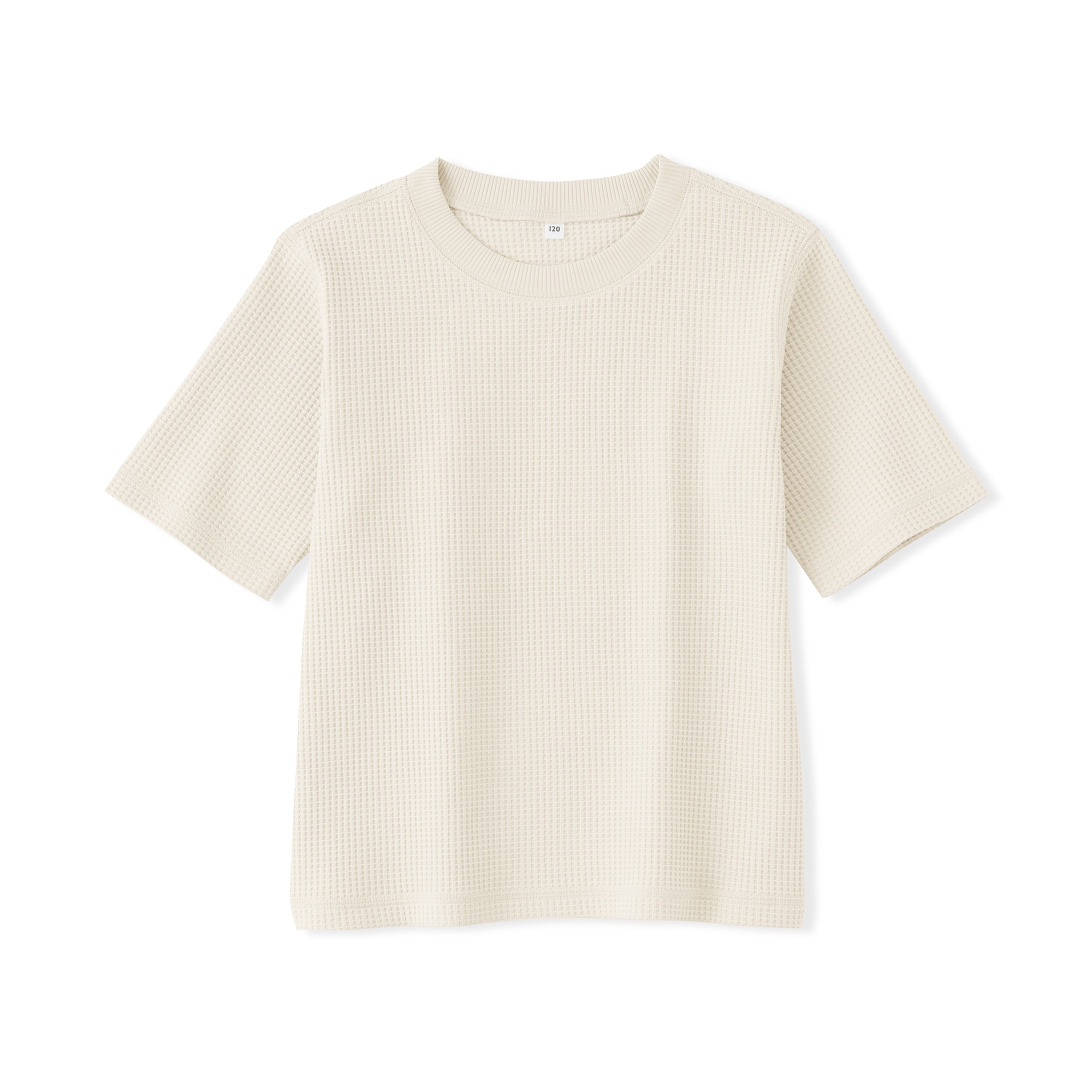 キッズ　素材に還るワッフル編みクルーネック五分袖Ｔシャツ
