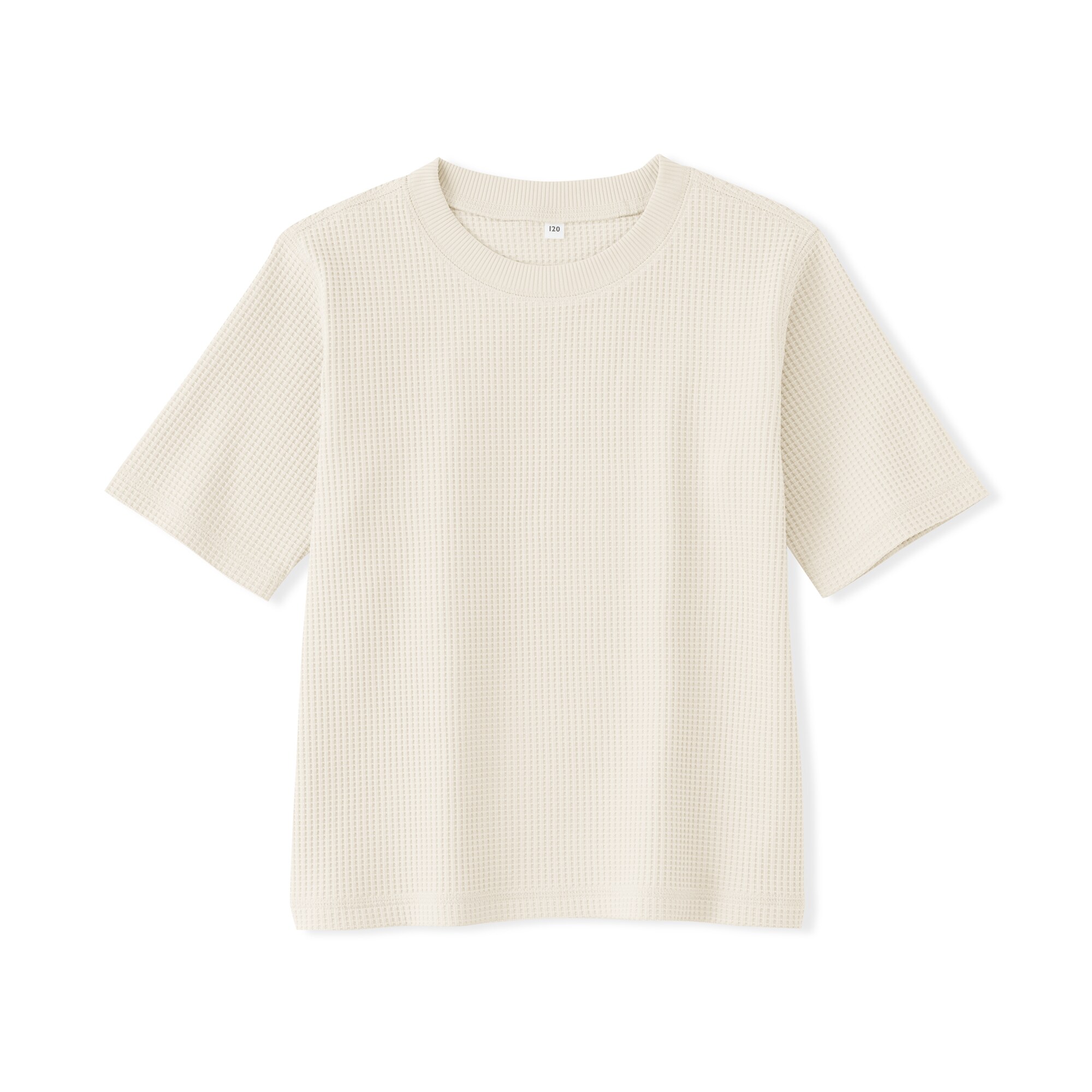 キッズ　素材に還るワッフル編みクルーネック五分袖Ｔシャツ