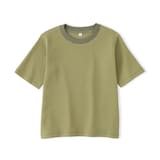 キッズ　素材に還るワッフル編みクルーネック五分袖Ｔシャツ